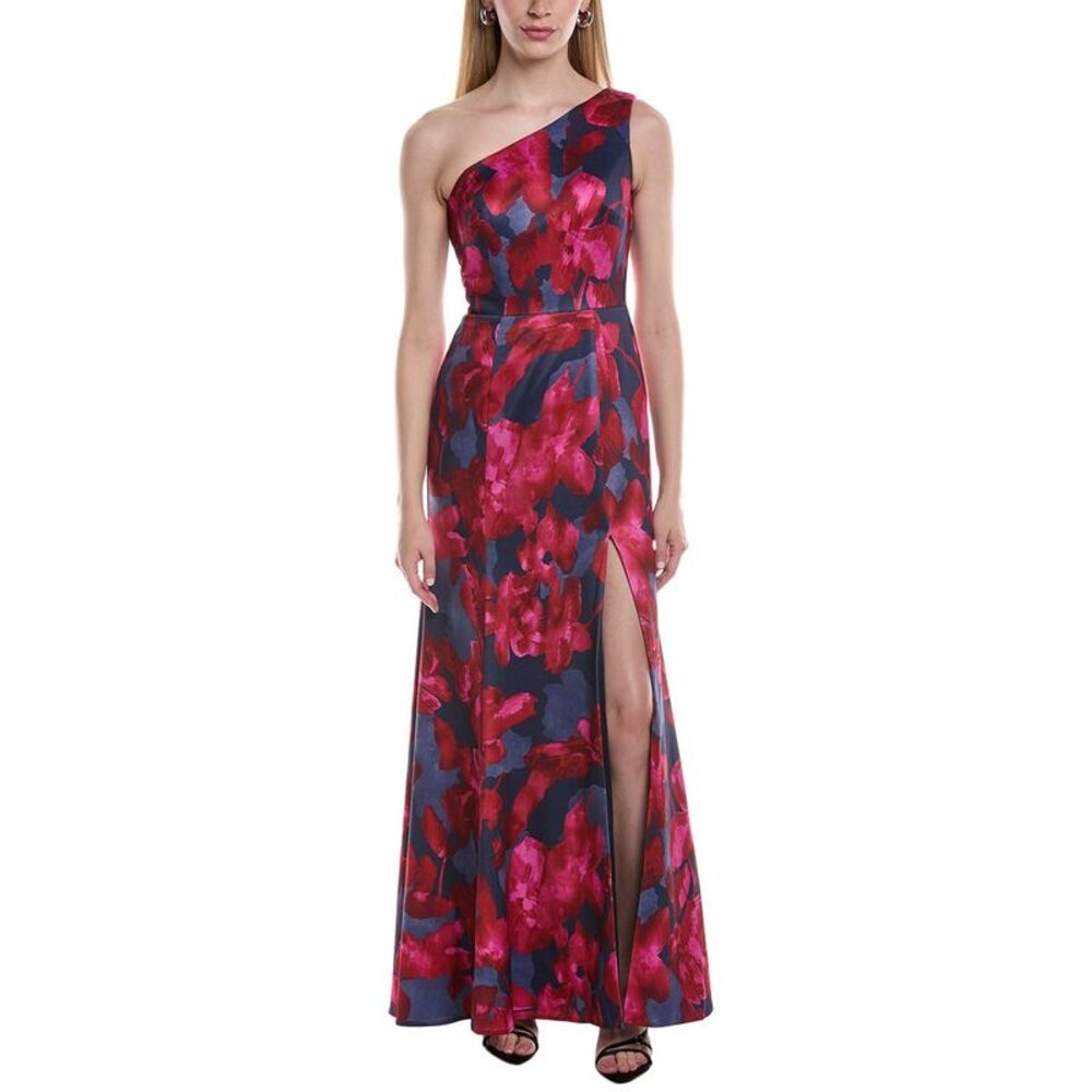 Rene Ruiz Womens  One-Shoulder Draped Flare Hem Gown, Grey